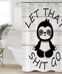Cute Cartoon Sloth Wood Grain Print Shower Curtain for Bathroom Decor