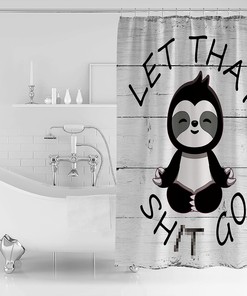 Cute Cartoon Sloth Wood Grain Print Shower Curtain for Bathroom Decor