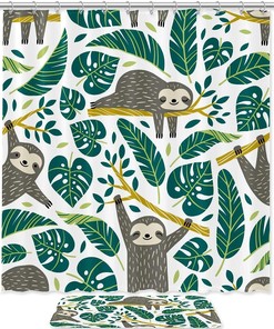 Cute Cartoon Sloths Shower Curtain - Fun And Whimsical Bathroom Accessory