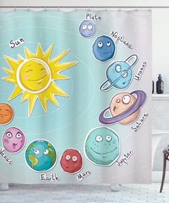 Cute Cartoon Space Planets Print Shower Curtain For A Fun And Whimsical Bathroom Theme