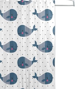 Cute Cartoon Whales Polka Dots Shower Curtain, Playful Bathroom Decor