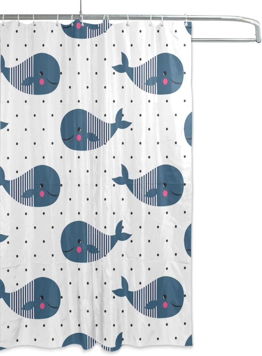 Cute Cartoon Whales Polka Dots Shower Curtain, Playful Bathroom Decor