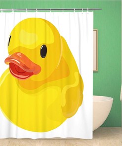 Cute Cartoon Yellow Duck Shower Curtain - Waterproof Fabric Bathroom Decor
