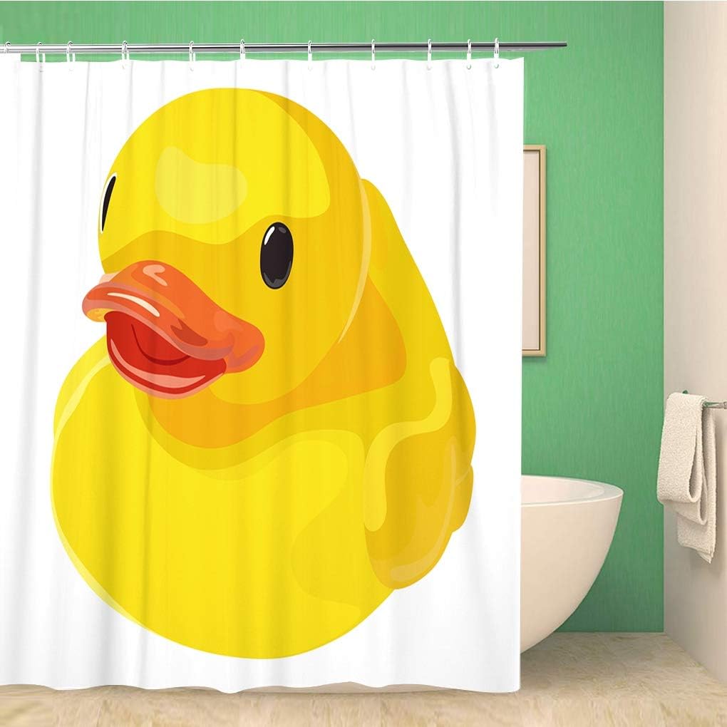 Cute Cartoon Yellow Duck Shower Curtain - Waterproof Fabric Bathroom Decor