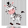 Cute Cartoon Zebra Bathroom Accessories Set With Waterproof Fabric Shower Curtain And Mat