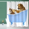 Cute Cat And Dog Printed Shower Curtain, Waterproof Fabric For Home And Hotel Use