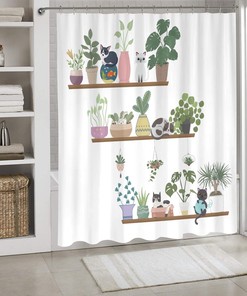 Cute Cat and Cactus Shower Curtain - Add Some Fun and Whimsy with a Funny Fabric Curtain for Your Bathroom Decor