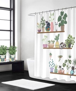 Cute Cat and Cactus Shower Curtain - Add Some Fun and Whimsy with a Funny Fabric Curtain for Your Bathroom Decor