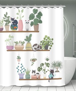 Cute Cat and Cactus Shower Curtain - Add Some Fun and Whimsy with a Funny Fabric Curtain for Your Bathroom Decor
