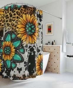 Cute Cheetah and Sunflower Shower Curtain for A Fun and Bold Bathroom Look