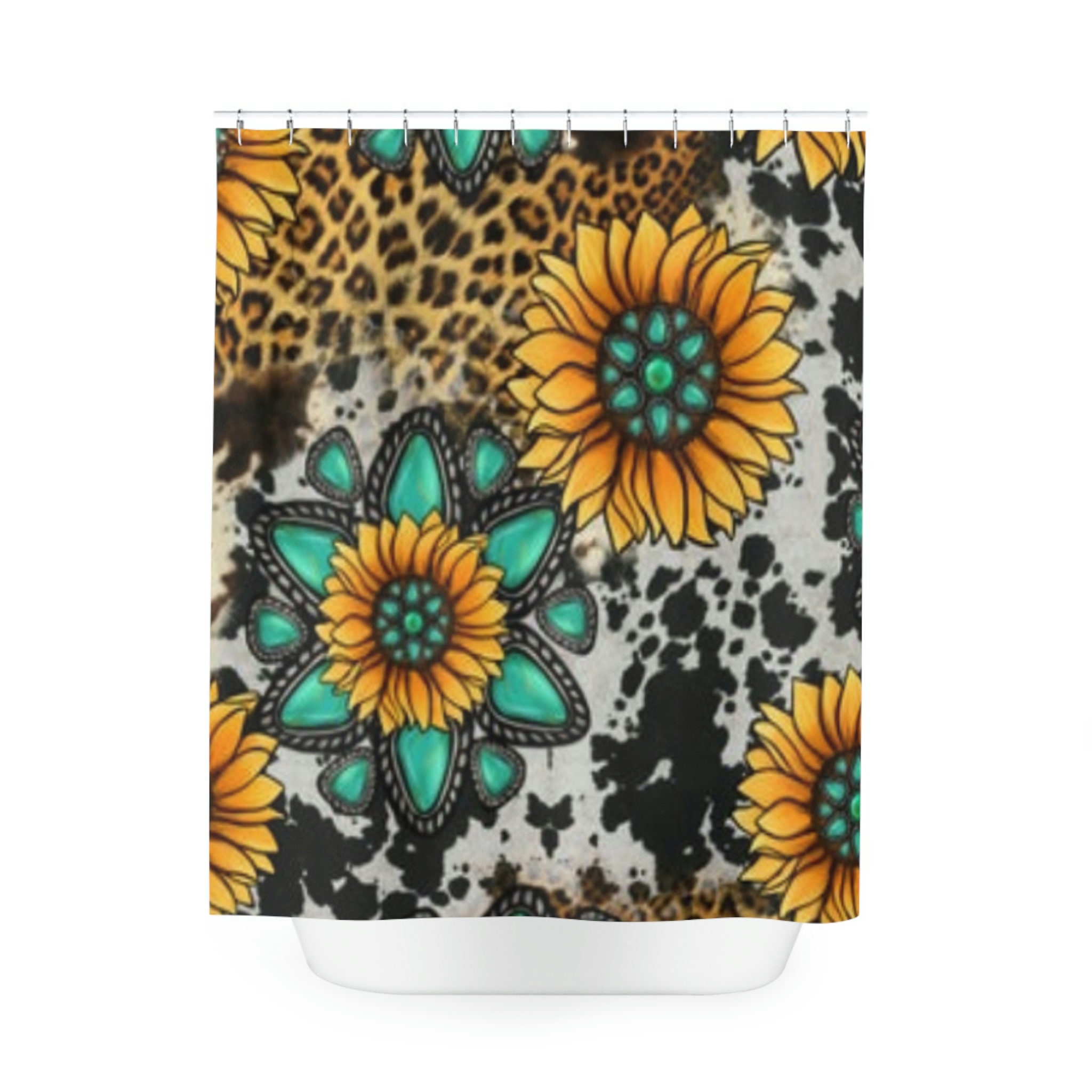 Cute Cheetah and Sunflower Shower Curtain for A Fun and Bold Bathroom Look