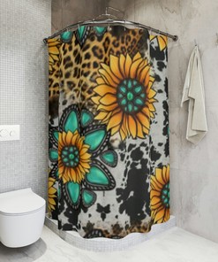 Cute Cheetah and Sunflower Shower Curtain for A Fun and Bold Bathroom Look