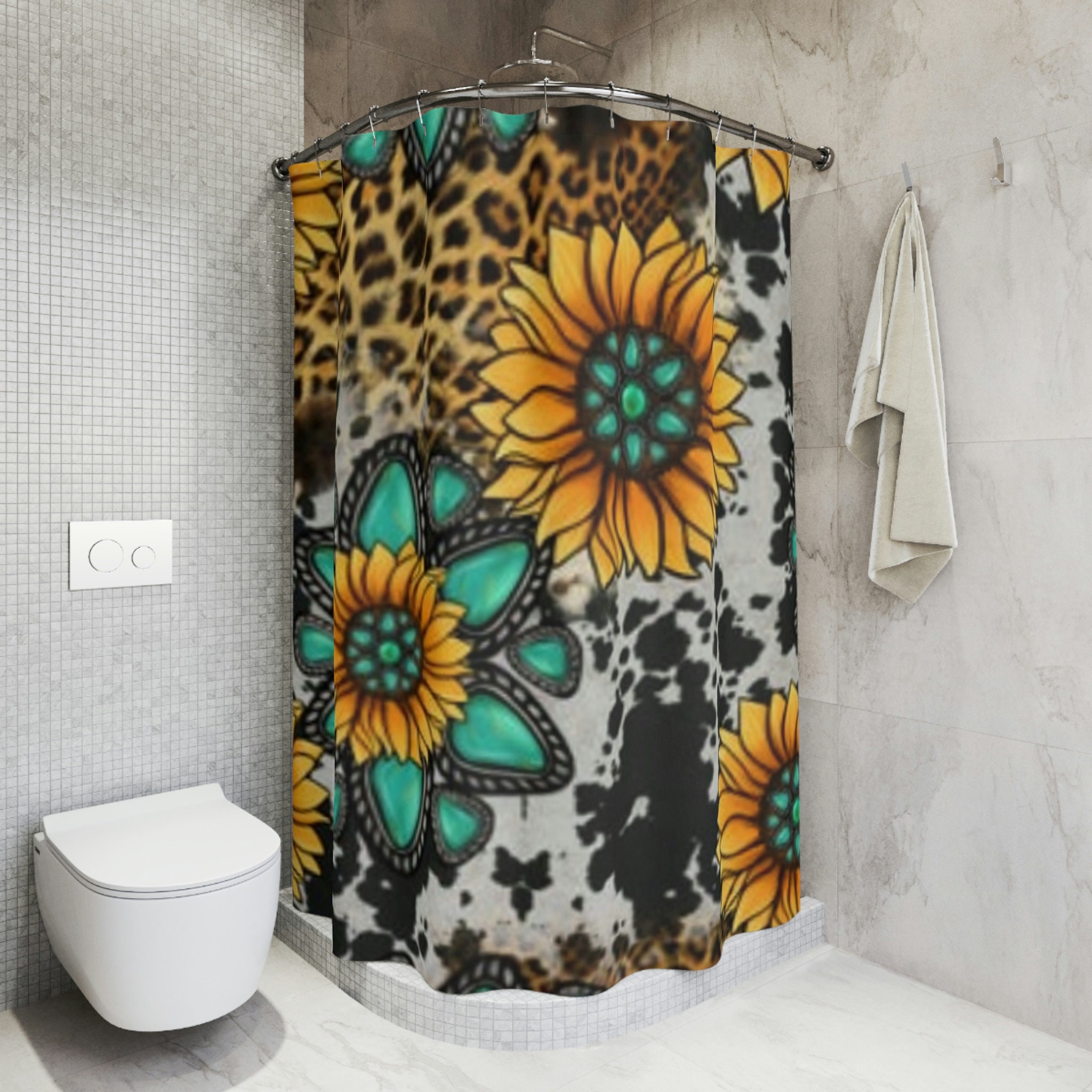 Cute Cheetah and Sunflower Shower Curtain for A Fun and Bold Bathroom Look