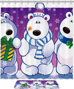 Cute Christmas Bears Snowflake Waterproof Shower Curtain