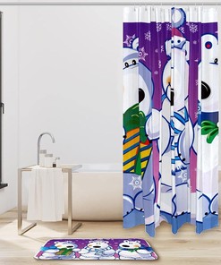 Cute Christmas Bears Snowflake Waterproof Shower Curtain