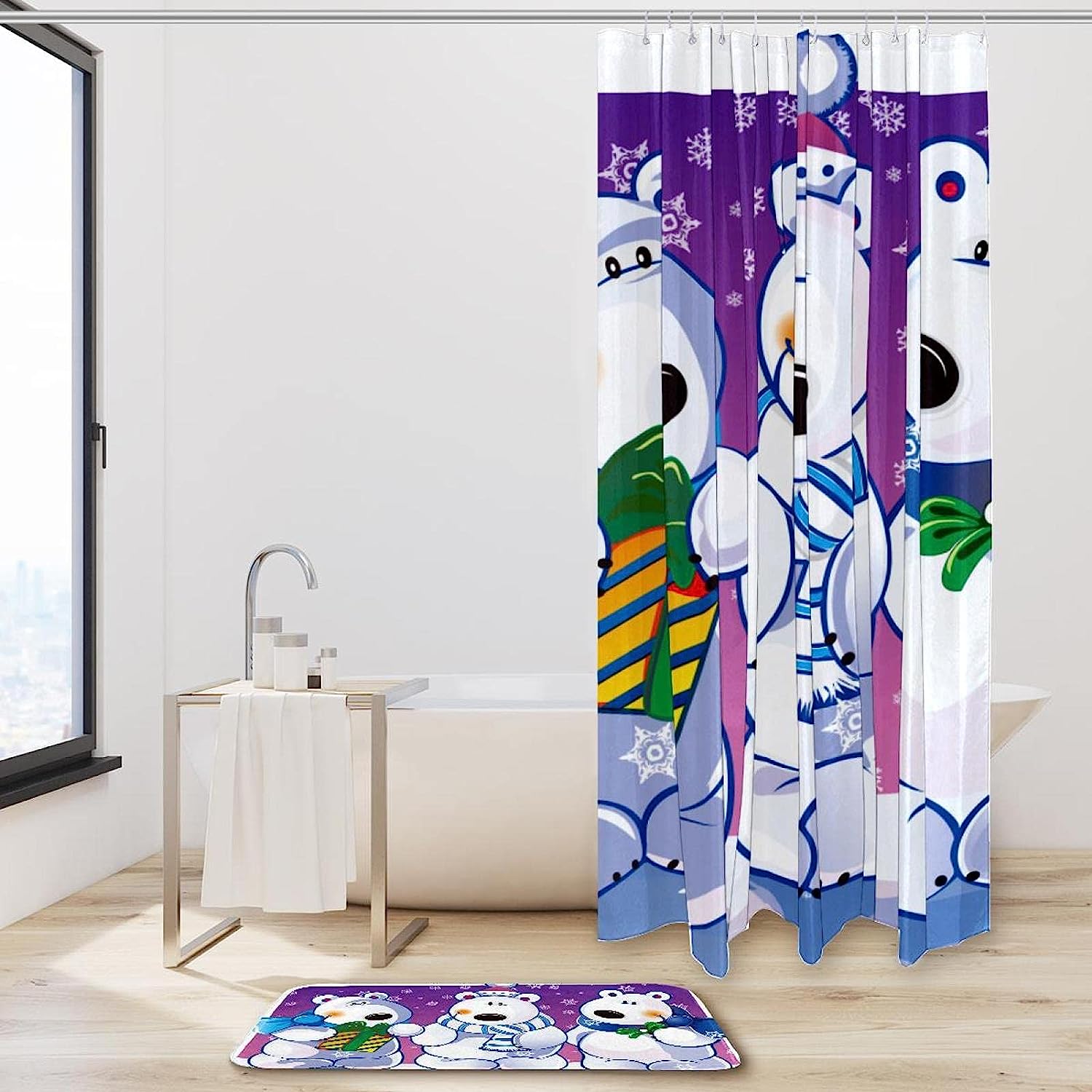 Cute Christmas Bears Snowflake Waterproof Shower Curtain