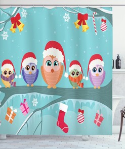 Cute Christmas Owl Family Tree Shower Curtain To Brighten Your Bathroom Decor