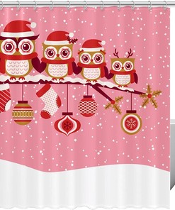 Cute Christmas Owls In The Snow Print Shower Curtain For Bathroom Decor