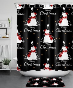 Cute Christmas Shower Curtain with Star and Snowflake Design