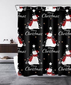 Cute Christmas Shower Curtain with Star and Snowflake Design