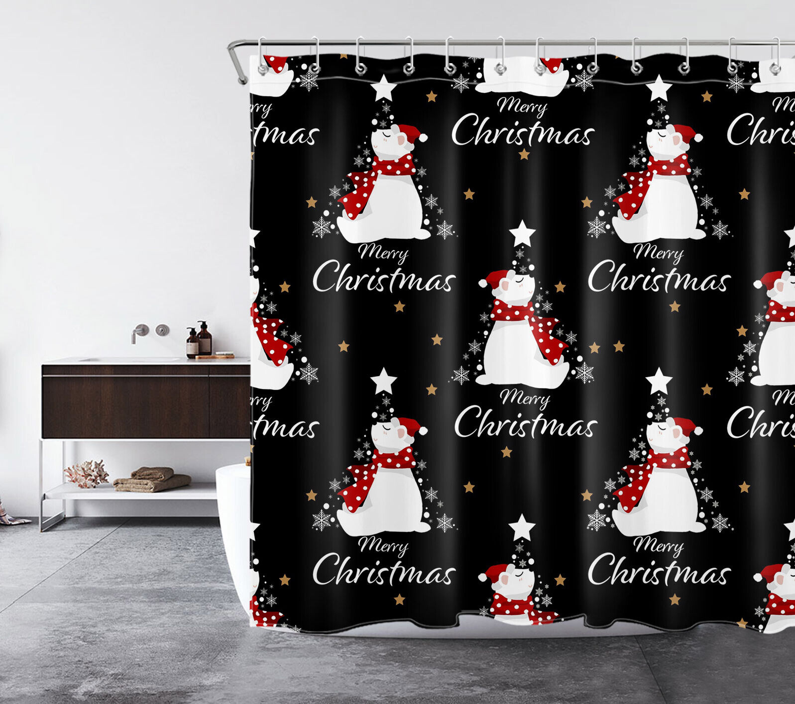 Cute Christmas Shower Curtain with Star and Snowflake Design
