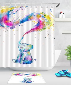 Cute Colorful Little Elephant Print Shower Curtain For Adorable Bathroom Decor