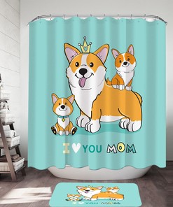 Cute Corgi Dog Family Shower Curtain for Pet Lovers