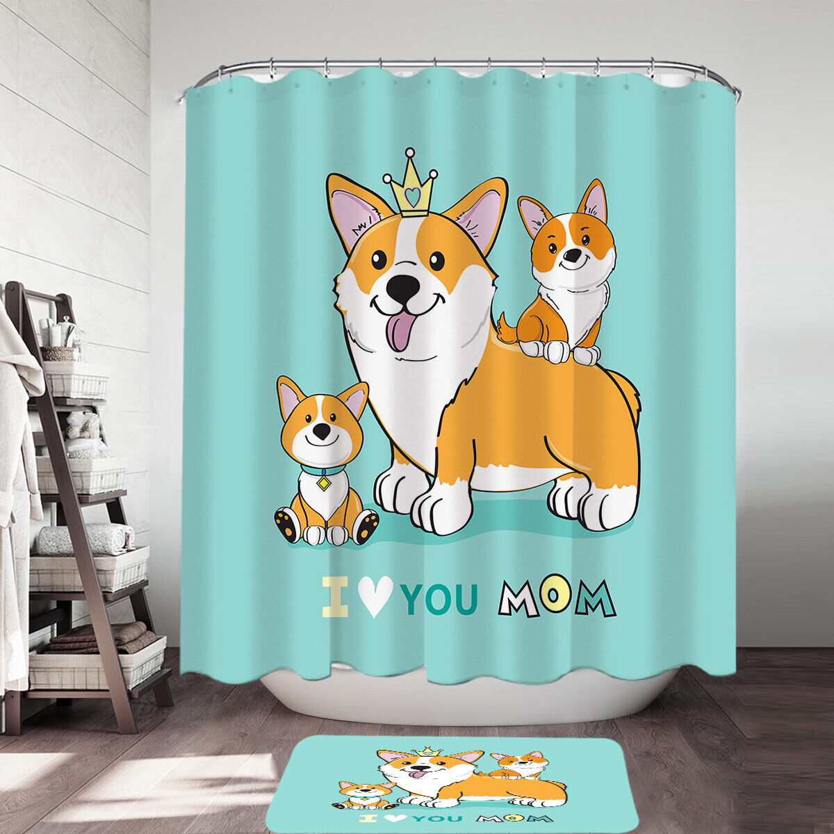 Cute Corgi Dog Family Shower Curtain for Pet Lovers