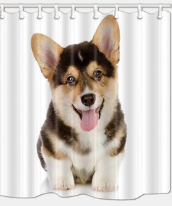 Cute Corgi Dog Print Fabric Waterproof Shower Curtain