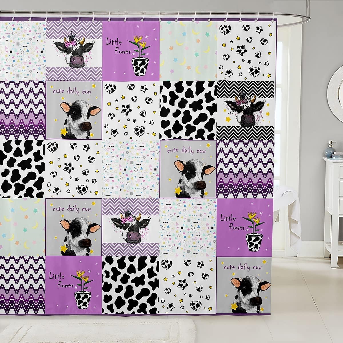 Cute Cow Print Shower Curtain for Farm Animal Bathroom Decor