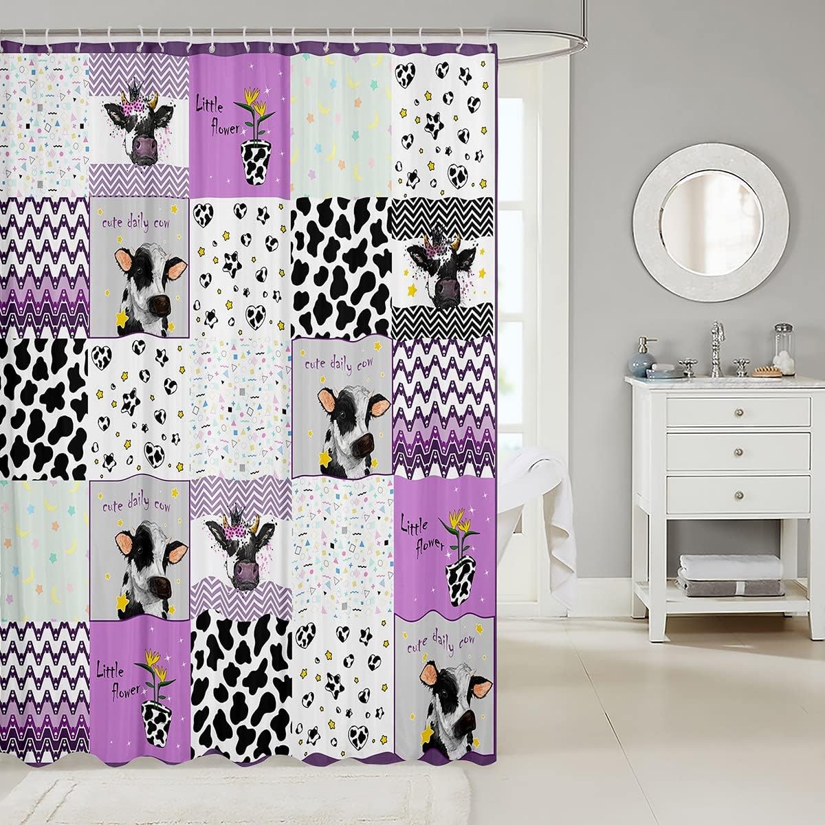 Cute Cow Print Shower Curtain for Farm Animal Bathroom Decor