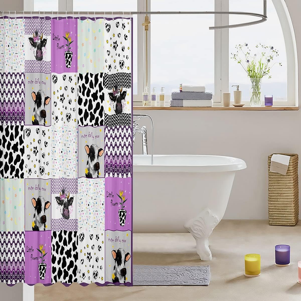 Cute Cow Print Shower Curtain for Farm Animal Bathroom Decor