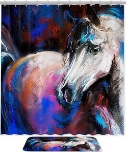 Cute Crayon Horse Shower Curtain For Kids Bathroom Decor