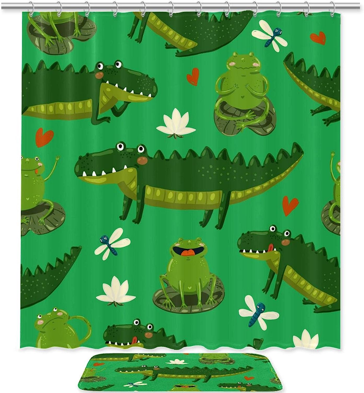 Cute Crocodile Green Frog Waterproof Shower Curtain For Kids