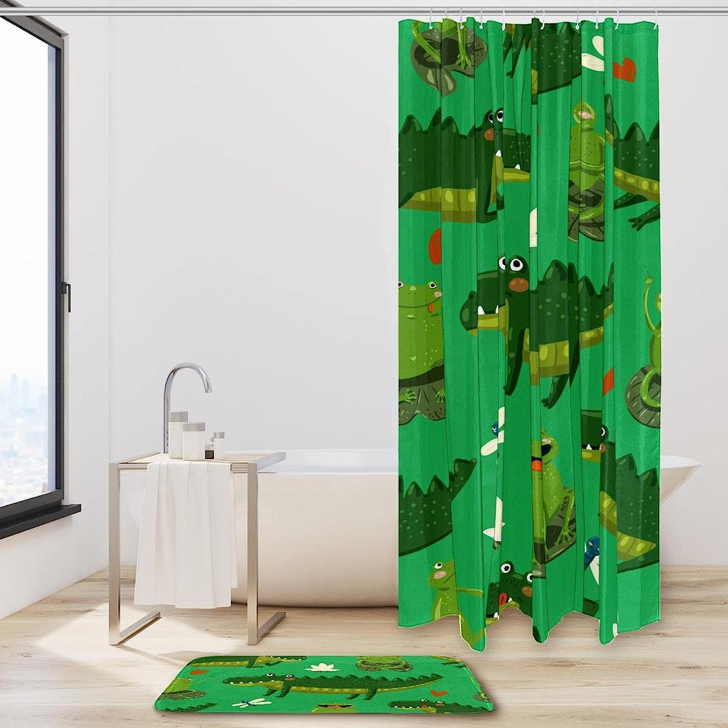 Cute Crocodile Green Frog Waterproof Shower Curtain For Kids - Image 2