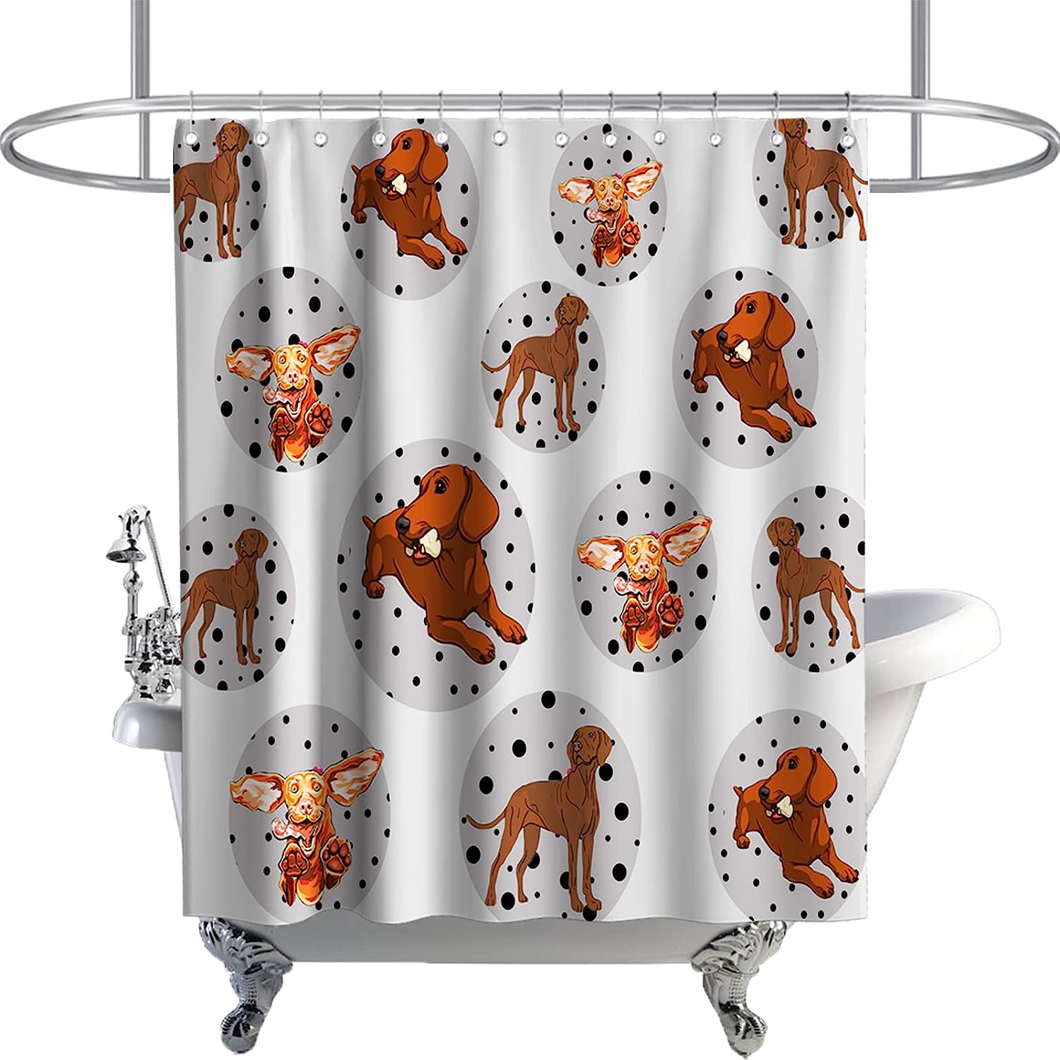 Cute Dachshunds Seamless Theme Fabric Funny Dogs Shower Curtain for Your Bathroom Decor