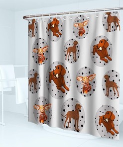 Cute Dachshunds Seamless Theme Fabric Funny Dogs Shower Curtain for Your Bathroom Decor