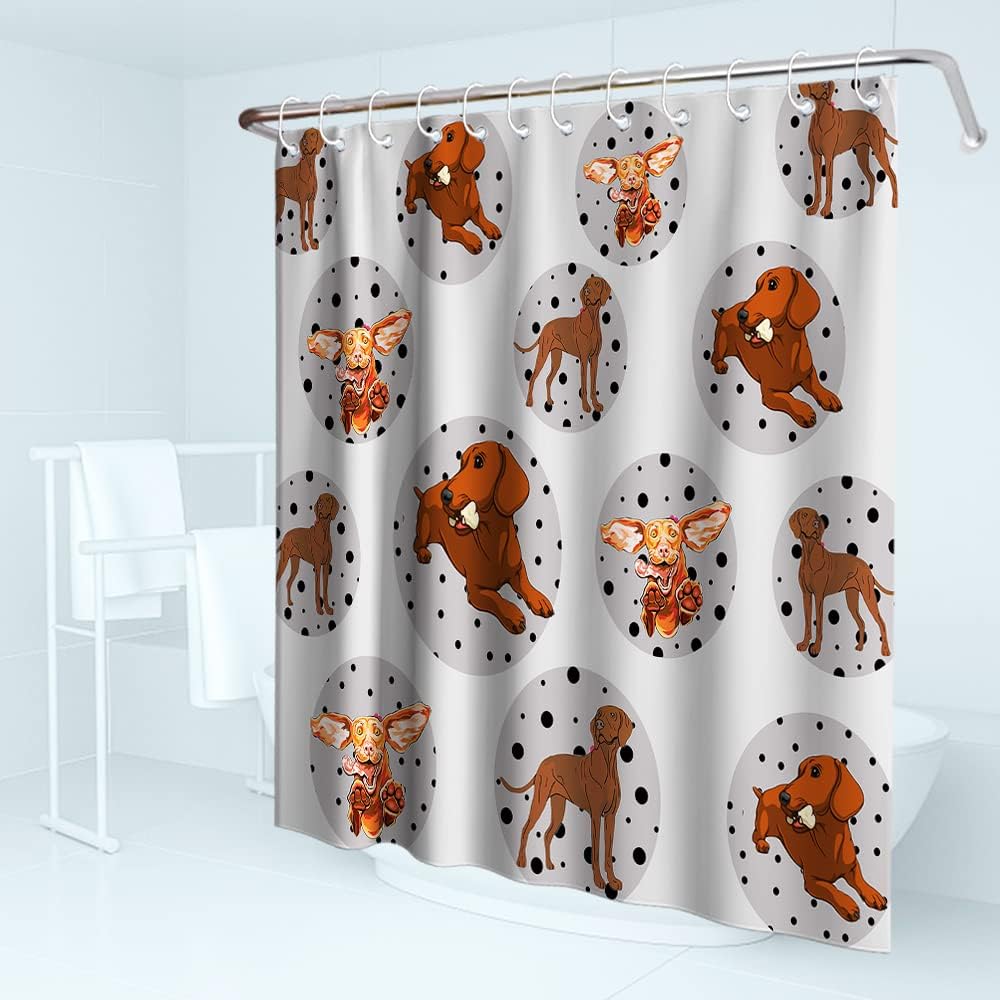 Cute Dachshunds Seamless Theme Fabric Funny Dogs Shower Curtain for Your Bathroom Decor