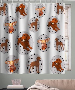 Cute Dachshunds Seamless Theme Fabric Funny Dogs Shower Curtain for Your Bathroom Decor