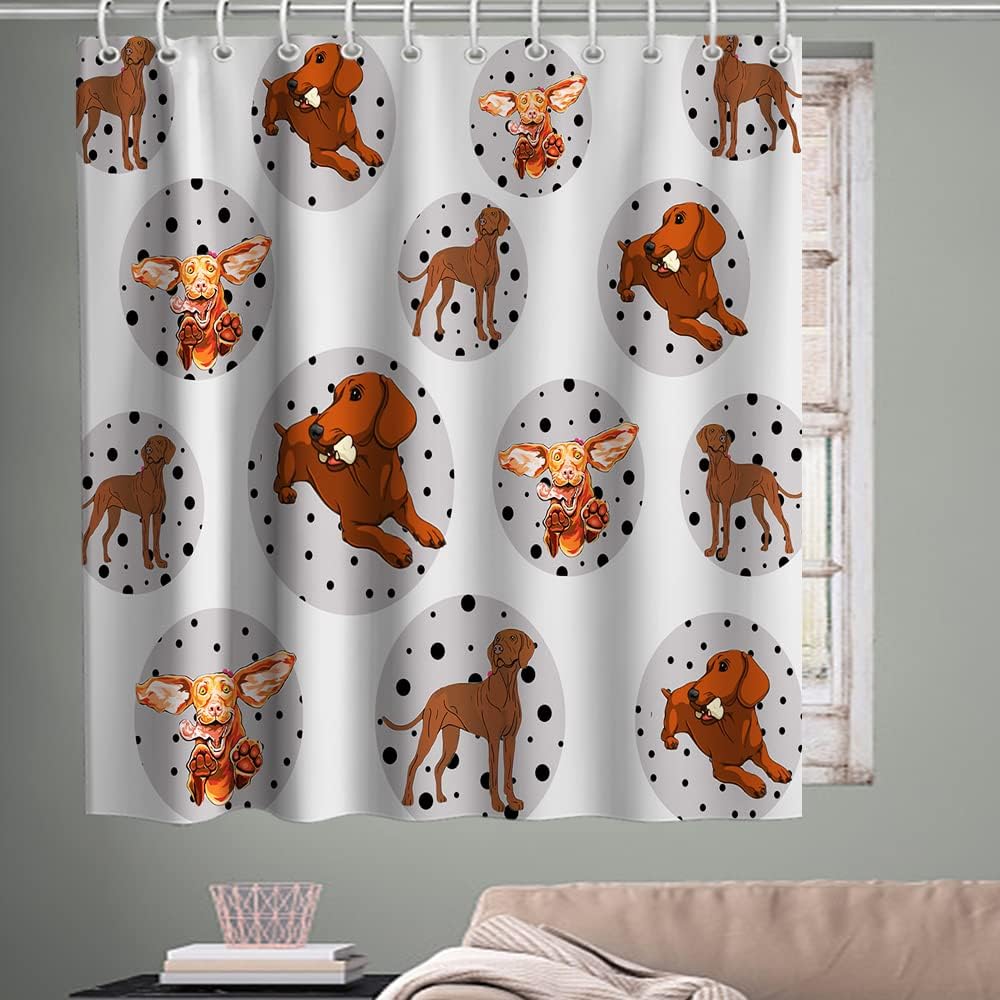 Cute Dachshunds Seamless Theme Fabric Funny Dogs Shower Curtain for Your Bathroom Decor