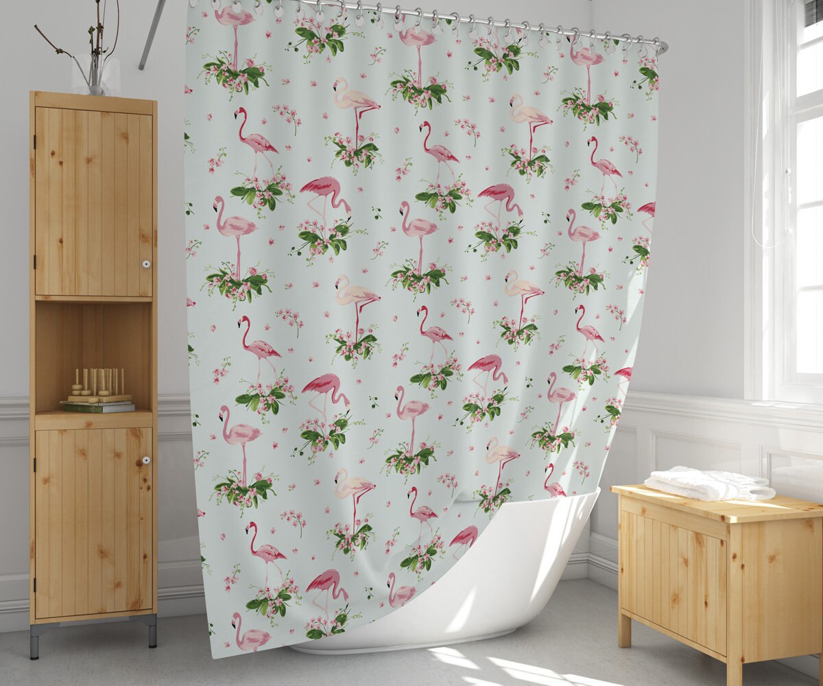 Cute Daisy Bathroom Curtain With Waterproof And Washable Design, Playful Flamingos Shower Curtain With Digital Print