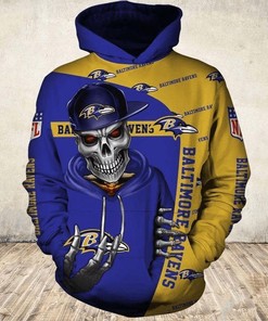 Cute Death All Over Print Baltimore Ravens Hoodie 3D Zip Hoodie Gift For Fans