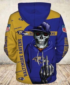 Cute Death All Over Print Baltimore Ravens Hoodie 3D Zip Hoodie Gift For Fans