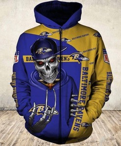 Cute Death All Over Print Baltimore Ravens Hoodie 3D Zip Hoodie Gift For Fans