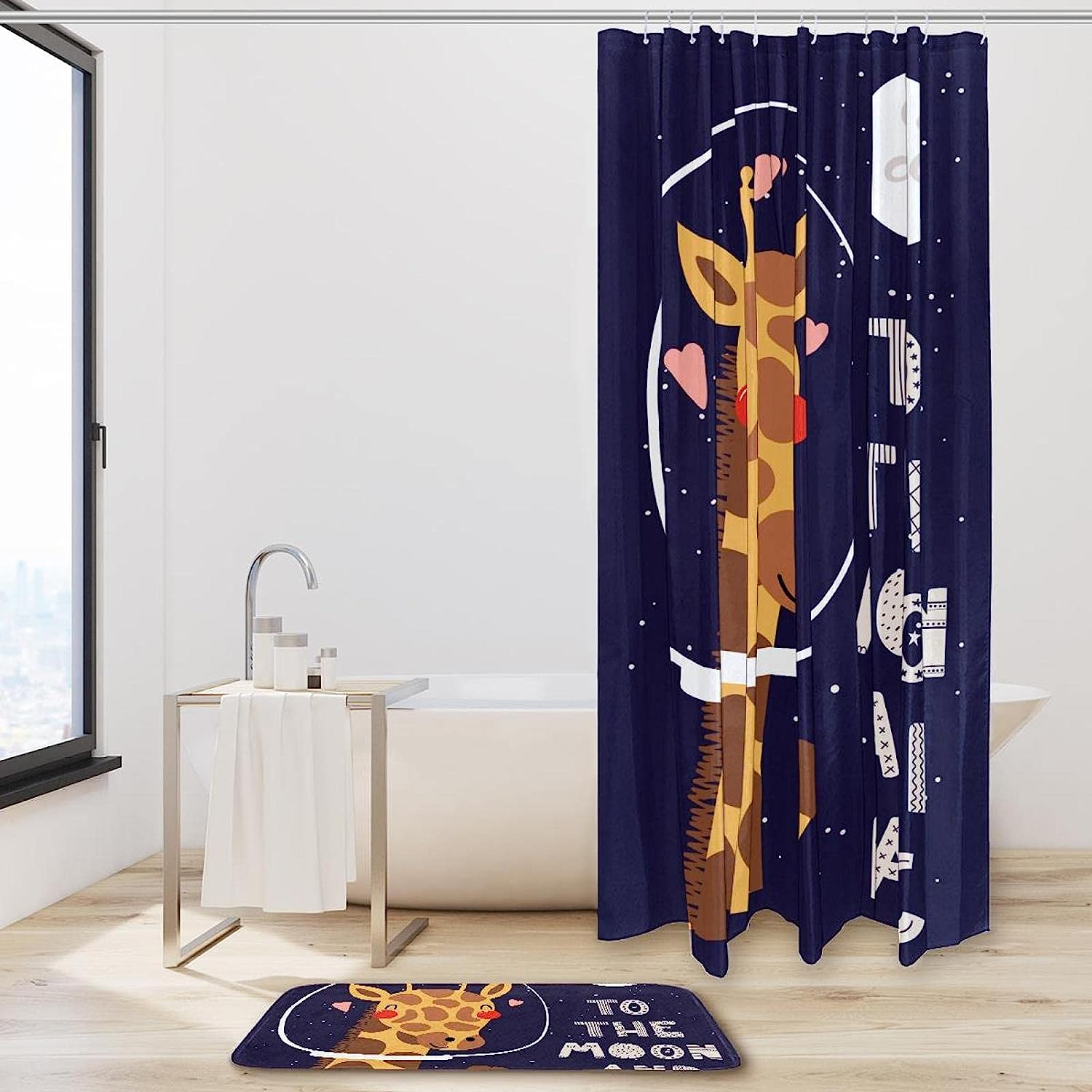 Cute Deer Astronaut Shower Curtain - Perfect For Outer Space Lovers
