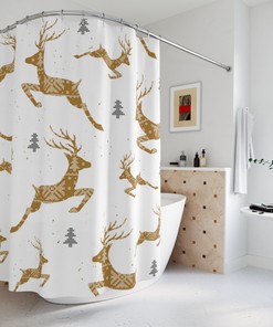 Cute Deer Bath Curtain For Farmhouse Style Christmas Bathroom Items And Country Holiday Curtains