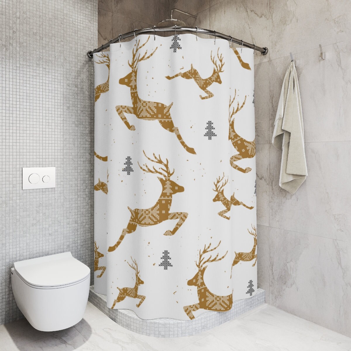 Cute Deer Bath Curtain For Farmhouse Style Christmas Bathroom Items And Country Holiday Curtains