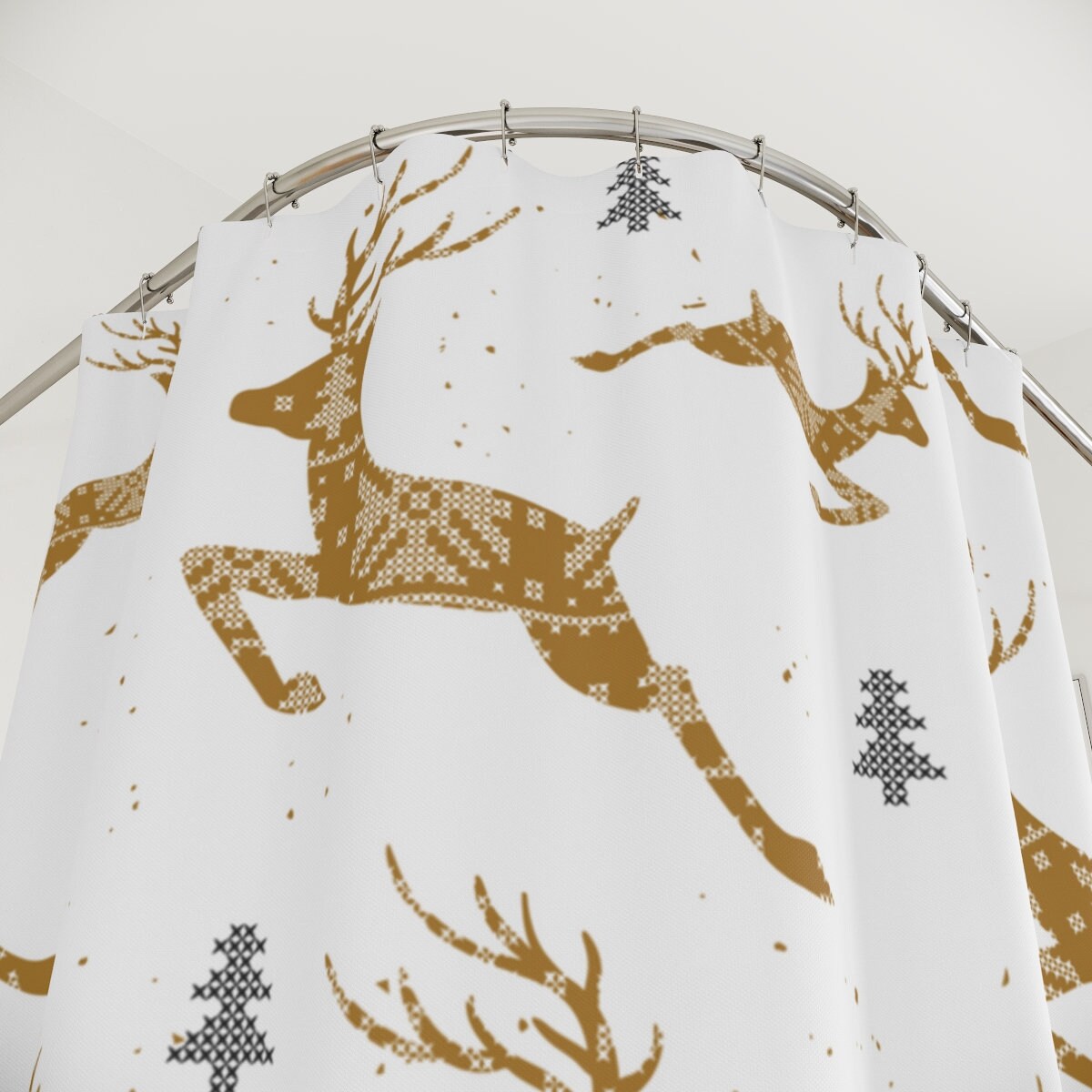 Cute Deer Bath Curtain For Farmhouse Style Christmas Bathroom Items And Country Holiday Curtains