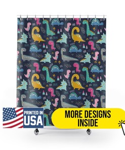 Cute Dino Pattern Shower Curtain For Kid'S Bathroom