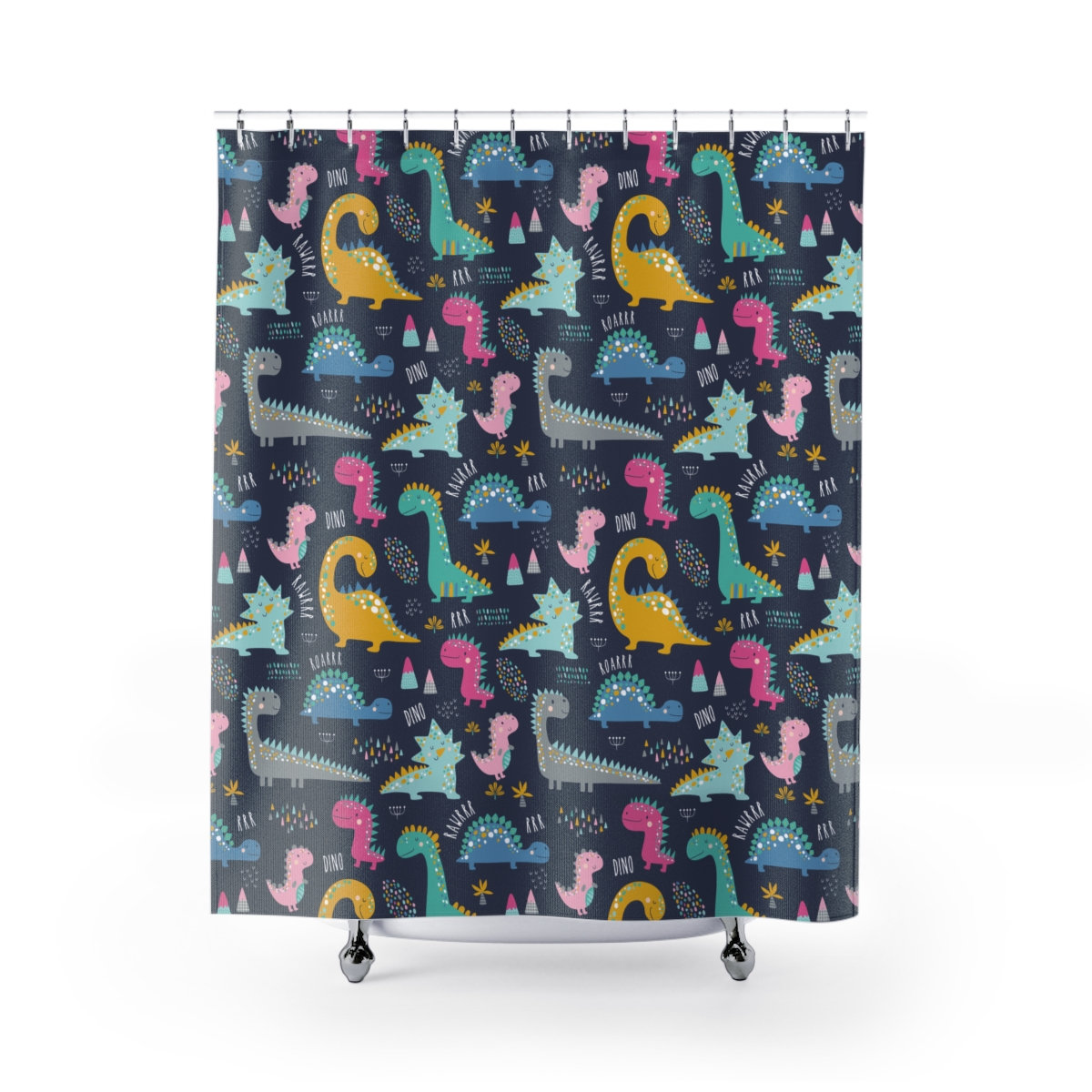 Cute Dino Pattern Shower Curtain For Kid'S Bathroom - Image 2